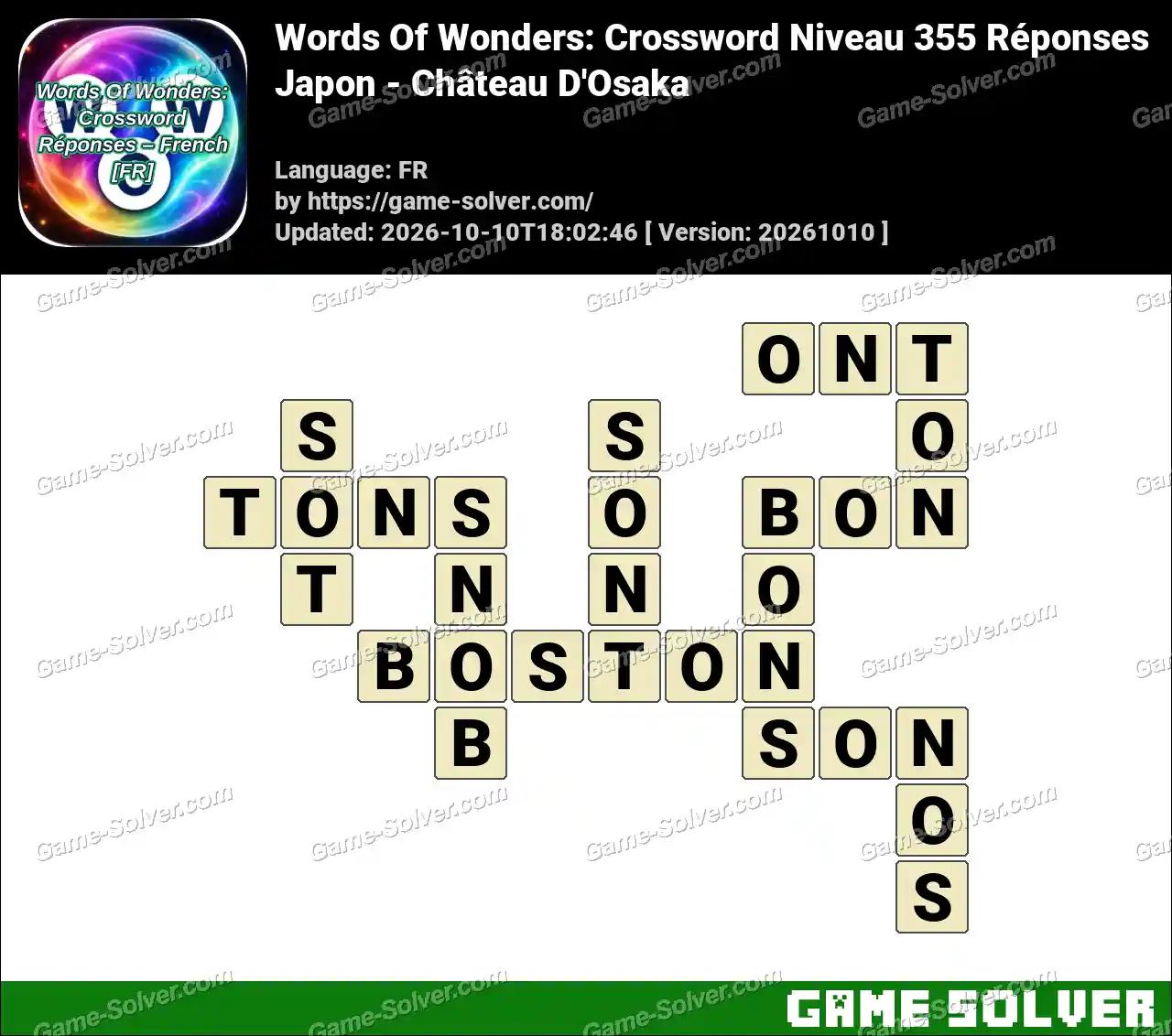 Words Of Wonders: Crossword Niveau 355 Réponses – Japon – Château D’Osaka